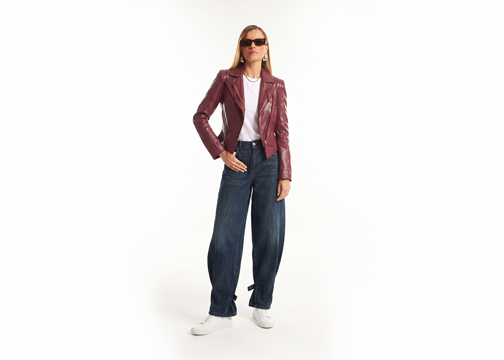Jaqueta de couro Granada com calça jeans
